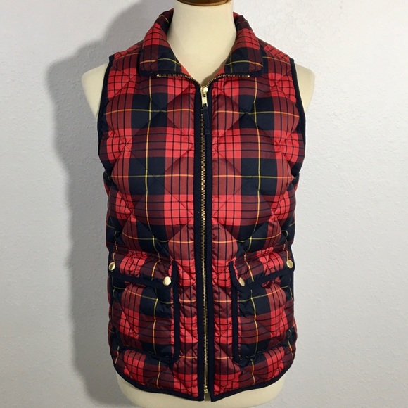 J. Crew Jackets & Blazers - J. Crew Red Plaid Quilted Down Puffer Vest